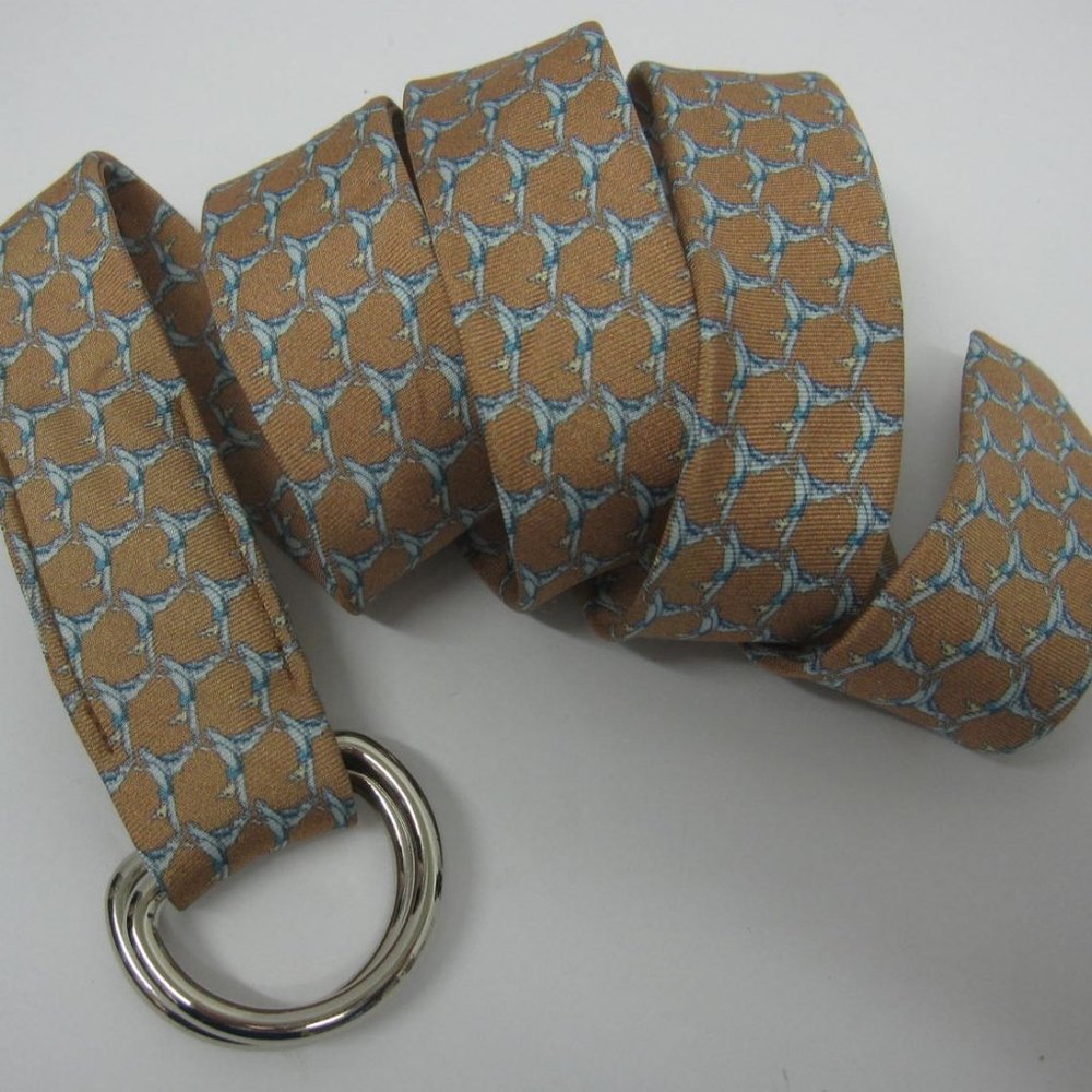 J Crew SILK D Ring Belt Flying Ducks Pattern